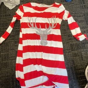 Reindeer red and white striped dress